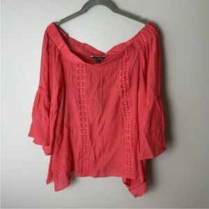NEW Unique Spectrum Blouse Size XL Top 3/4 Sleeves Lightweight Reddish Pink